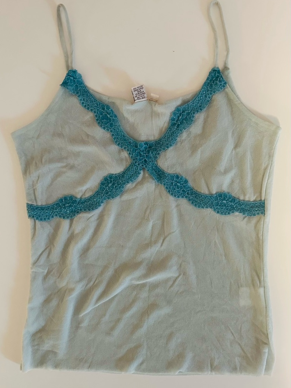 Vintage Y2K Sweet Pea Blue Lace Trim Cami Top L